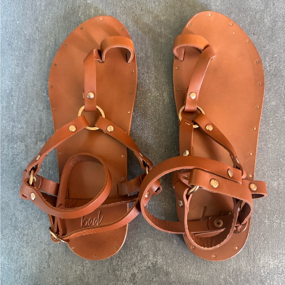 Beek Brown Leather Gladiator Sandals with O-Ring Detail